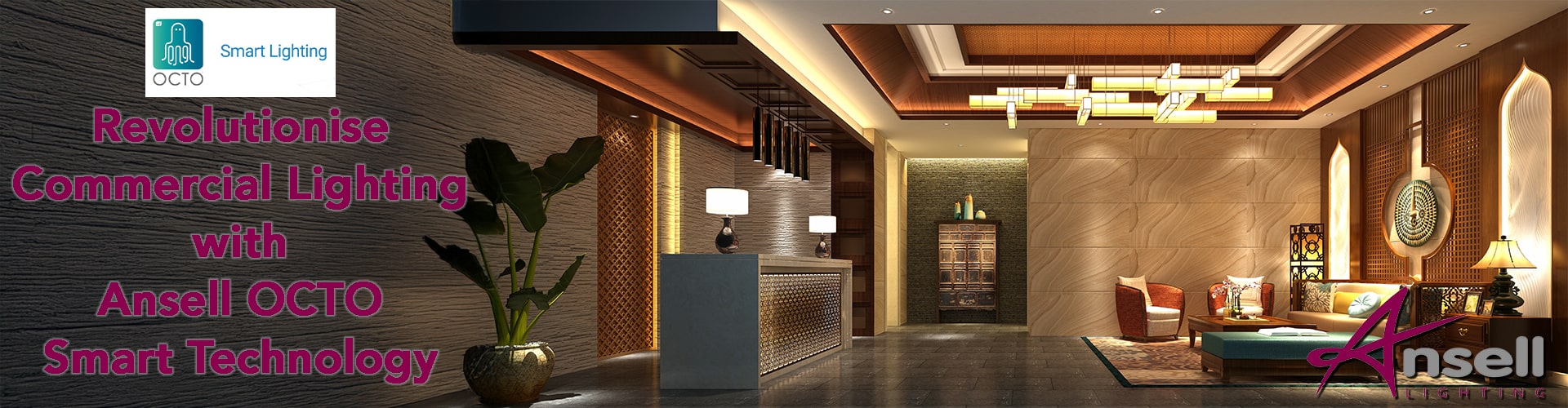 Image of a hotel lobby using the ansell octo smart lighting system