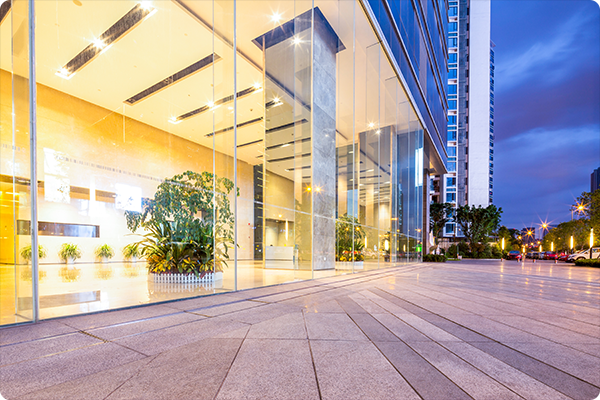 an image of a hotel facde with LED lighting