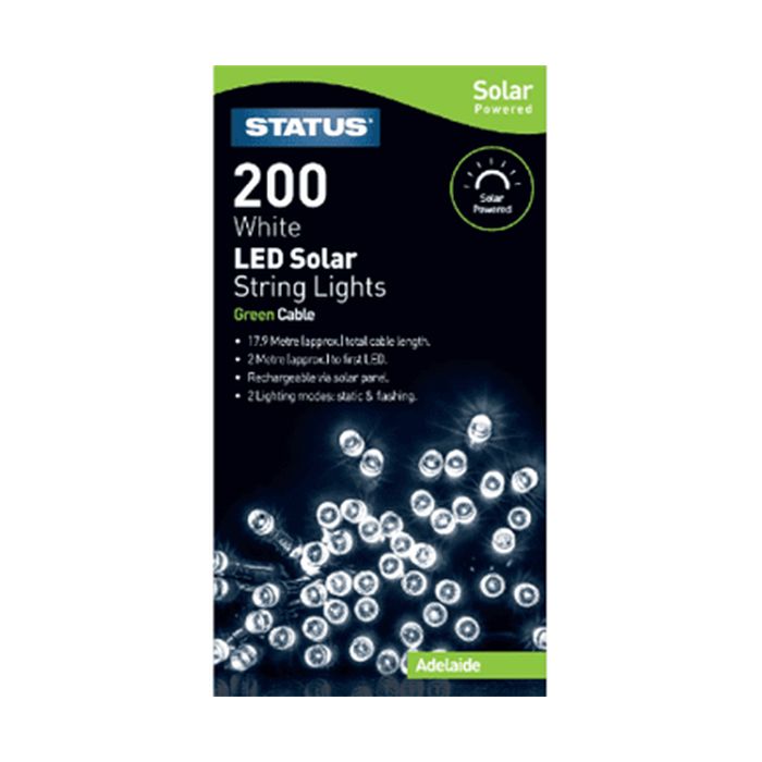 STATUS ADELAIDE 200 LED WHITE SOLAR STRING LIGHTS