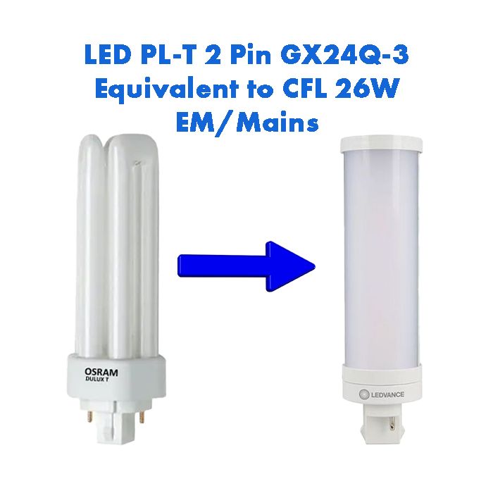EM/Mains LED PL-T Equivalent to 26W CFL 2 Pin GX24D-3