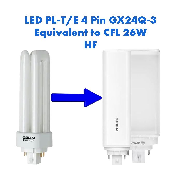 HF LED PL-T/E Equivalent to 26W CFL 4 Pin GX24Q-3