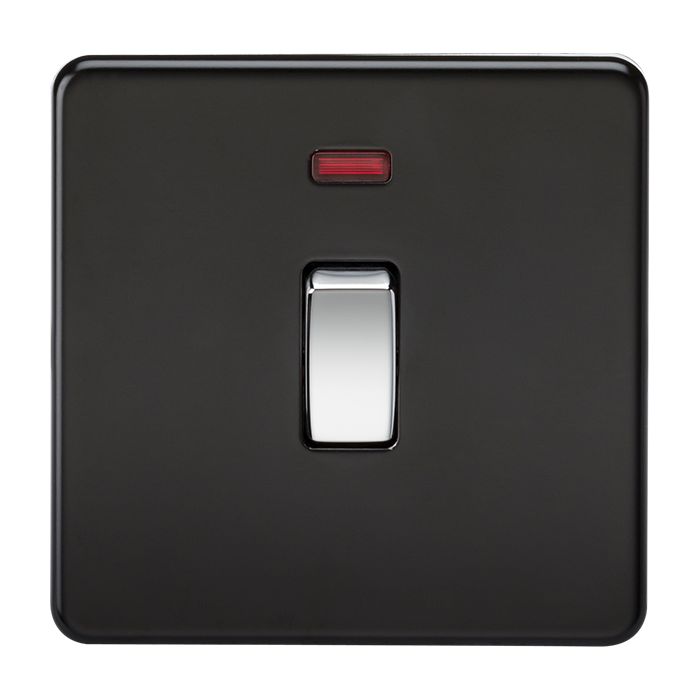MLA Screwless 20A 1G DP Switch with Neon - Matt Black with Chrome Rocker
