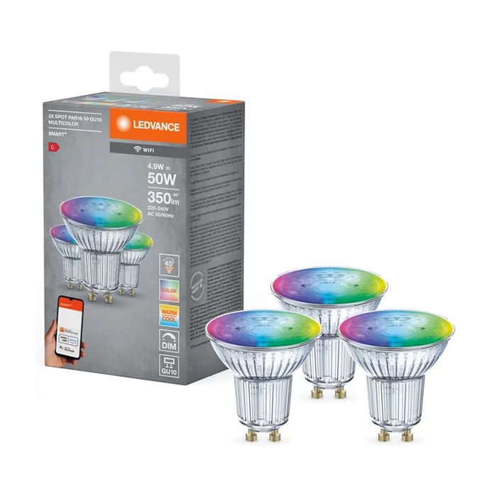 Ledvance 4.9W Smart Wi-Fi RGBW LED GU10 Spot 3 Pack 