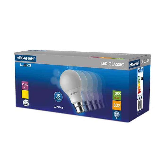 Megaman LED B22 Opal GLS 9.6W Cool White 10PACK
