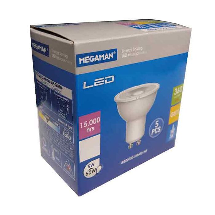 Megaman LED GU10 4.2W Daylight  6500K 36D 5 PACK