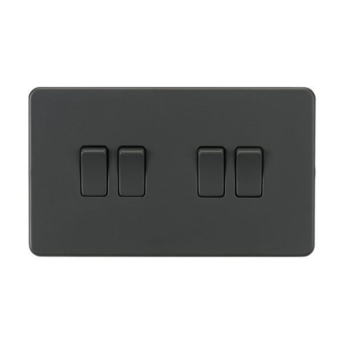 ML Accessories Anthracite 4 Gang 2-Way Screwless Switch
