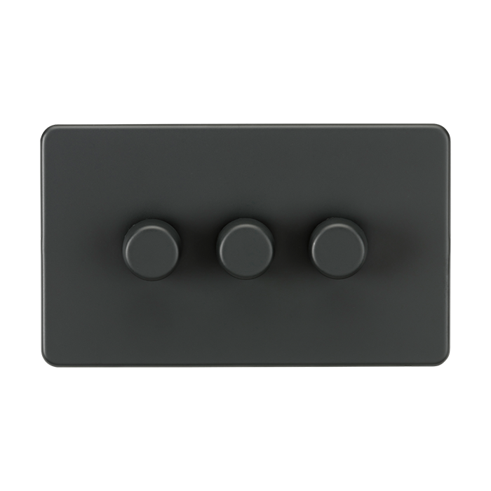 ML Accessories Screwless Anthracite 3 Gang 2-Way 10-200W (5-150W LED) Intelligent Dimmer