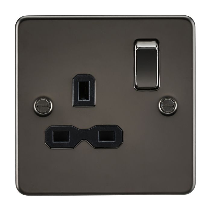 MLA-Knightsbridge Flat Plate Socket 1 Gang  Gunmetal  with Black Insert