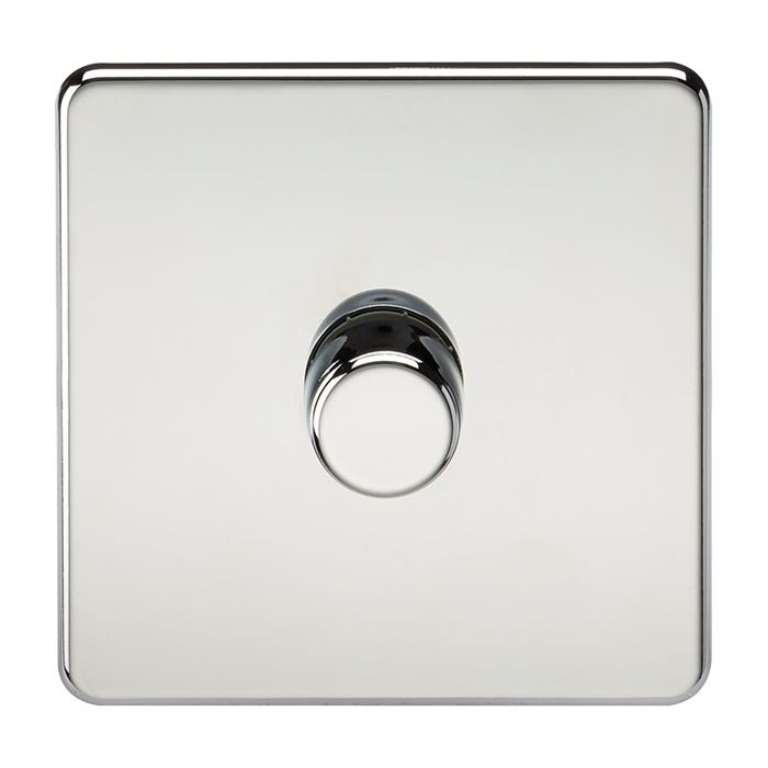 MLA Knightsbridge Screwless 1 Gang 2-way 10-200W (5-150W LED) Intelligent Dimmer Polished Chrome