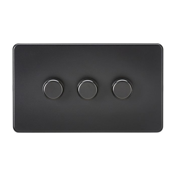 MLA Knightsbridge Screwless 3 Gang 2-way 10-200W (5-150W LED) Intelligent Dimmer Matt Black 