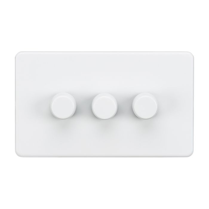 MLA Knightsbridge Screwless 3 Gang 2-way 10-200W (5-150W LED) Intelligent Dimmer Matt White