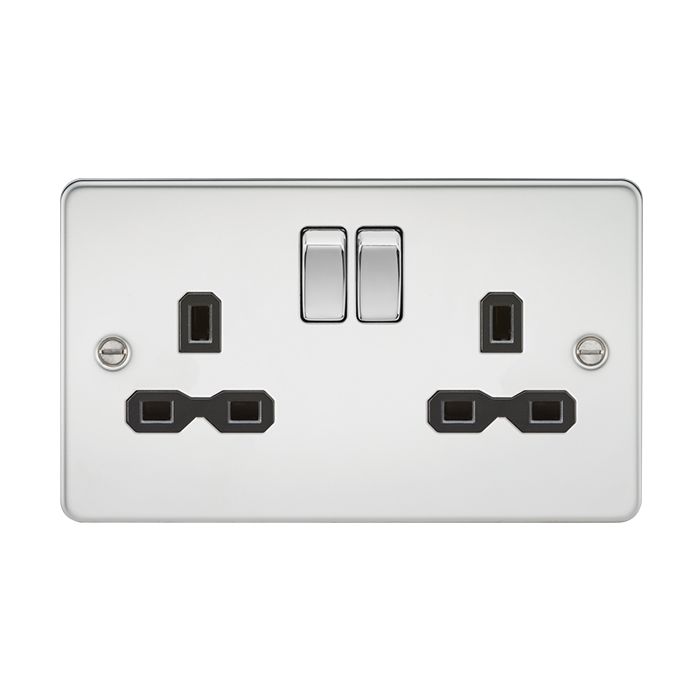 MLA Polished Chrome 2 Gang Socket With Black Inserts 