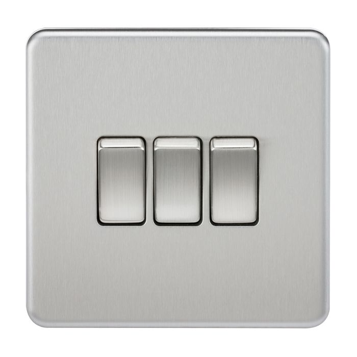 MLA Screwless 10AX 3G 2-Way Switch - Brushed Chrome
