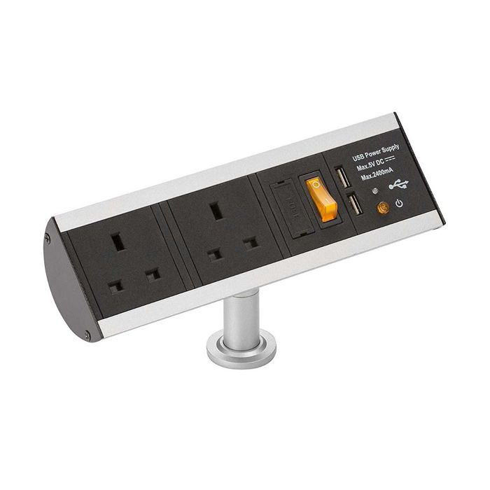 MLA Knightsbridge SK0011 Black Desktop Power Station with 2 Gang 13A Socket and Twin USB 2.4A