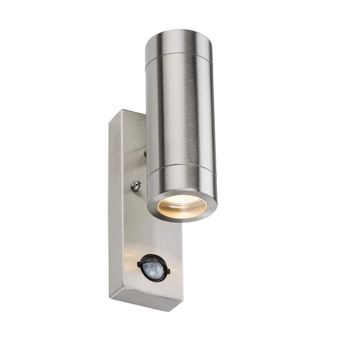 MLA Knightsbridge WALL4LSS Stainless Steel GU10 Up/Down Wall Light with PIR Sensor IP44 35W