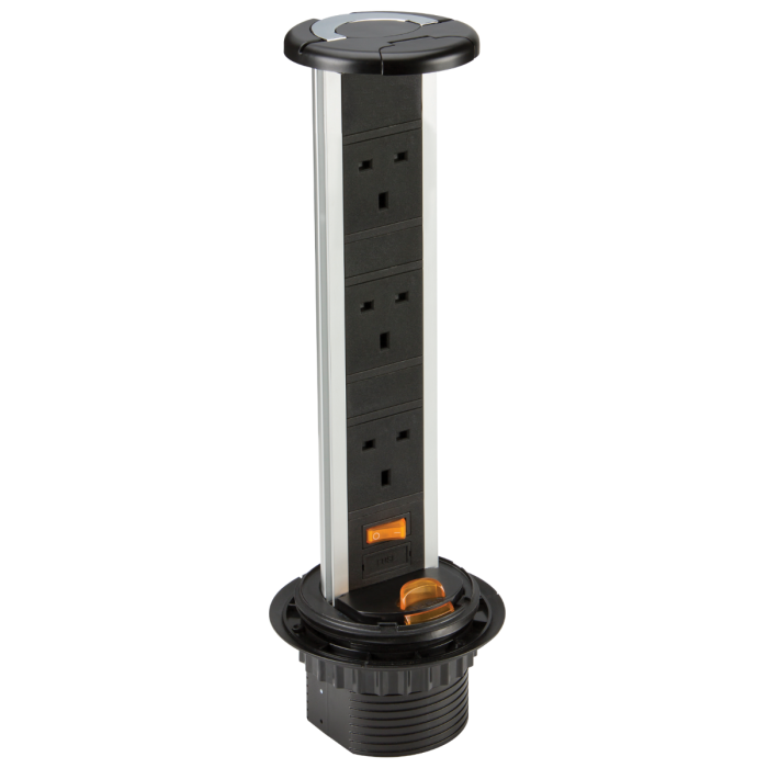 ML Knightsbridge SK006 Black Aluminium Pop-up Triple Socket 230V 13A IP54