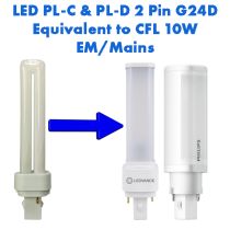 EM/Mains LED PL-C & PL-D Equivalent to 10W CFL 2 Pin G24D-1