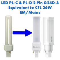 EM/Mains LED PL-C & PL-D Equivalent to 26W CFL 2 Pin G24D-3
