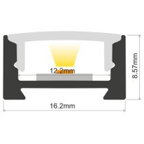Integral Surface Black Mount LED Profile 16.2x8.57x2000mm Frosted Diffuser