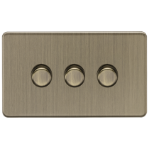 ML Accessories Screwless Antique Brass 3 Gang 2-Way 10-200W (5-150W LED) Intelligent Dimmer