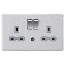 MLA 2 Gang Brushed Chrome Socket With Grey Inserts And Built In Night Light