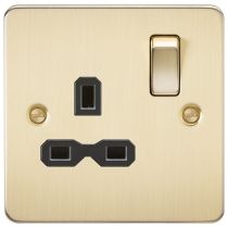 MLA Brushed Brass 1 Gang Socket With Black Inserts