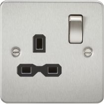 MLA-Knightsbridge Flat Plate Socket 1 Gang  Brushed Chrome  with Black Insert 