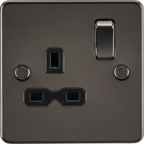 MLA-Knightsbridge Flat Plate Socket 1 Gang  Gunmetal  with Black Insert