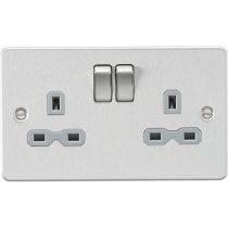 MLA-Knightsbridge Flat Plate Socket 2 Gang  Brushed Chrome  with Grey Insert 