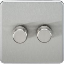 MLA Knightsbridge Screwless 2 Gang 2-way 10-200W (5-150W LED) Intelligent Dimmer Brushed Chrome
