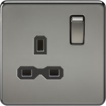 MLA-Knightsbridge Screwless Socket 1 Gang Black Nickel  with Black Insert 