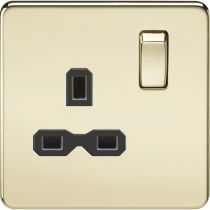 MLA-Knightsbridge Screwless Socket 1 Gang  Polished Brass  with Black Insert 