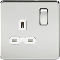 MLA-Knightsbridge Screwless Socket 1 Gang  Polished Chrome with White Insert