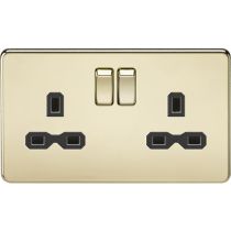 MLA-Knightsbridge Screwless Socket 2 Gang  Polished Brass  with Black Insert