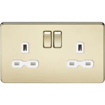 MLA-Knightsbridge Screwless Socket 2 Gang  Polished Brass  with White Insert