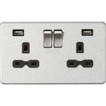 MLA-Knightsbridge Socket 2 Gang Dual USB Charger (2.4A) Brushed Chrome with Black Insert