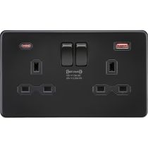 MLA-Knightsbridge Socket 2 Gang   with Dual USB Fastcharge Ports (A + C) Matt Black