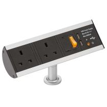 ML Knightsbridge SK0011 Black Desktop Power Station with 2 Gang 13A Socket & Twin USB 2.4A