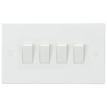 ML Knightsbridge SN4100 (5 PACK) Square Edge White Plastic 4 Gang 2 Way Plate Light Switch 10A
