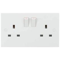 MLA Knightsbridge SN9000 Square Edge White Plastic 2 Gang Double Pole Switched Socket 13A