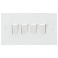 ML Knightsbridge SN4100 Square Edge White Plastic 4 Gang 2 Way Plate Light Switch 10A