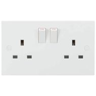 MLA Knightsbridge SN9000 Square Edge White Plastic 2 Gang Double Pole Switched Socket 13A