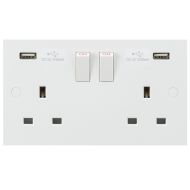 ML Knightsbridge SN9904 (5 PACK) Square Edge White Plastic 2 Gang 13A Switched Socket w/ 2x USB 3.1A
