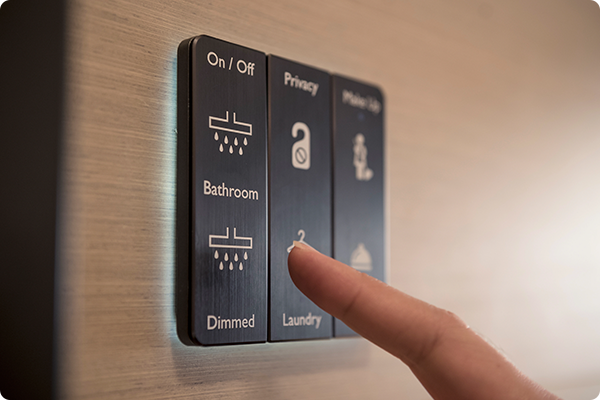 hotel room with philips dynalite control panel