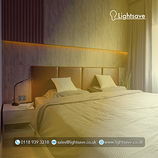 a modern hotel bedroom showing different lumen output of lighting from low to high
